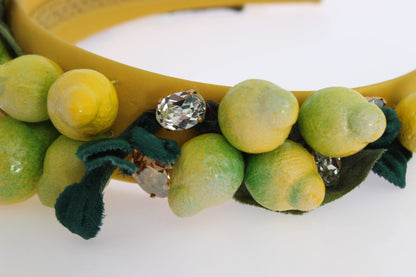 Exquisita diadema de seda con cristales de limón