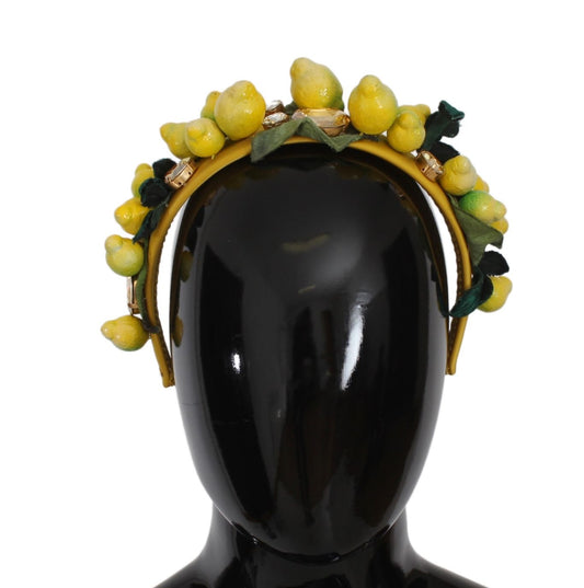 Exquisita diadema de seda con cristales de limón