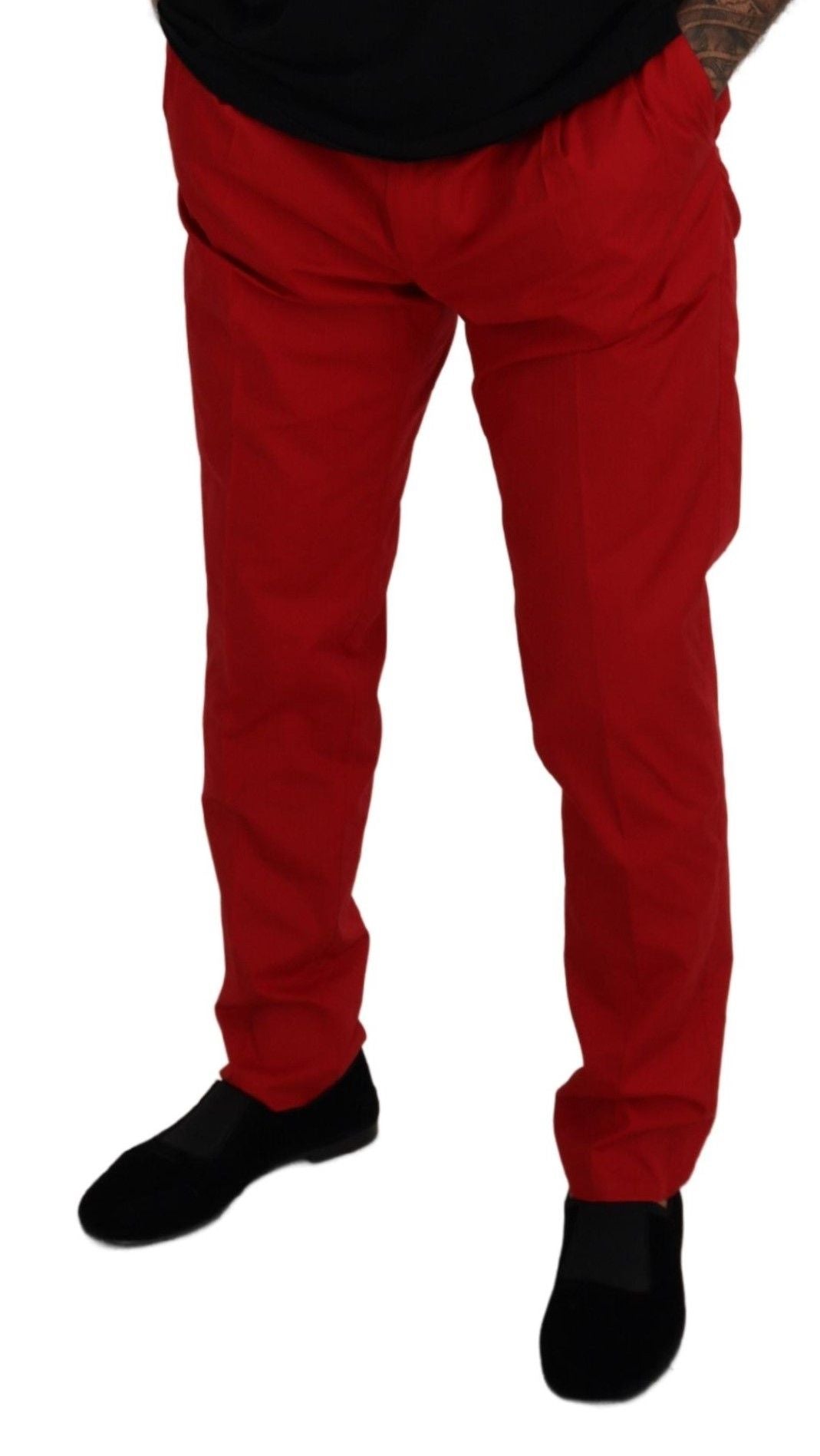Elegantes pantalones chinos de corte entallado color carmesí