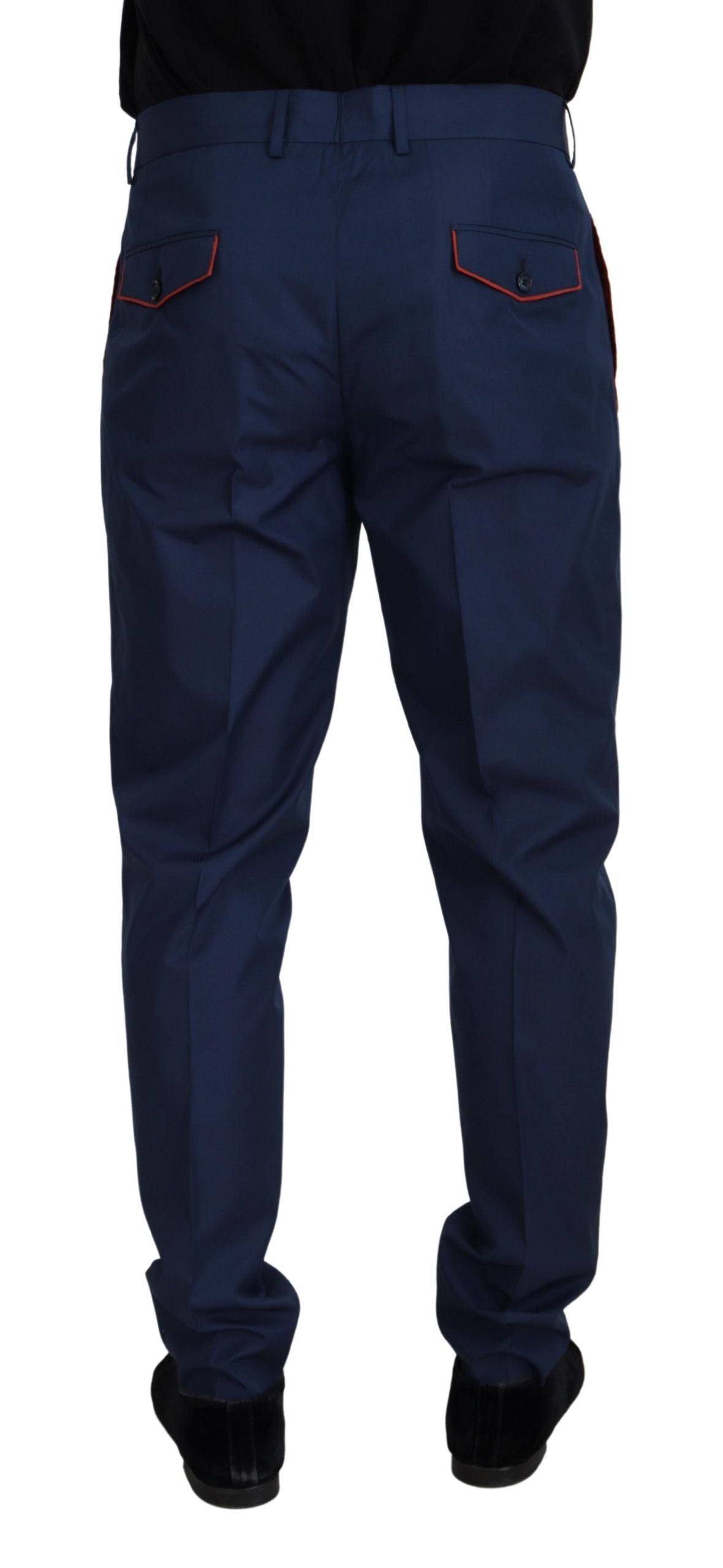 Elegantes pantalones chinos de corte entallado en mezcla de seda azul