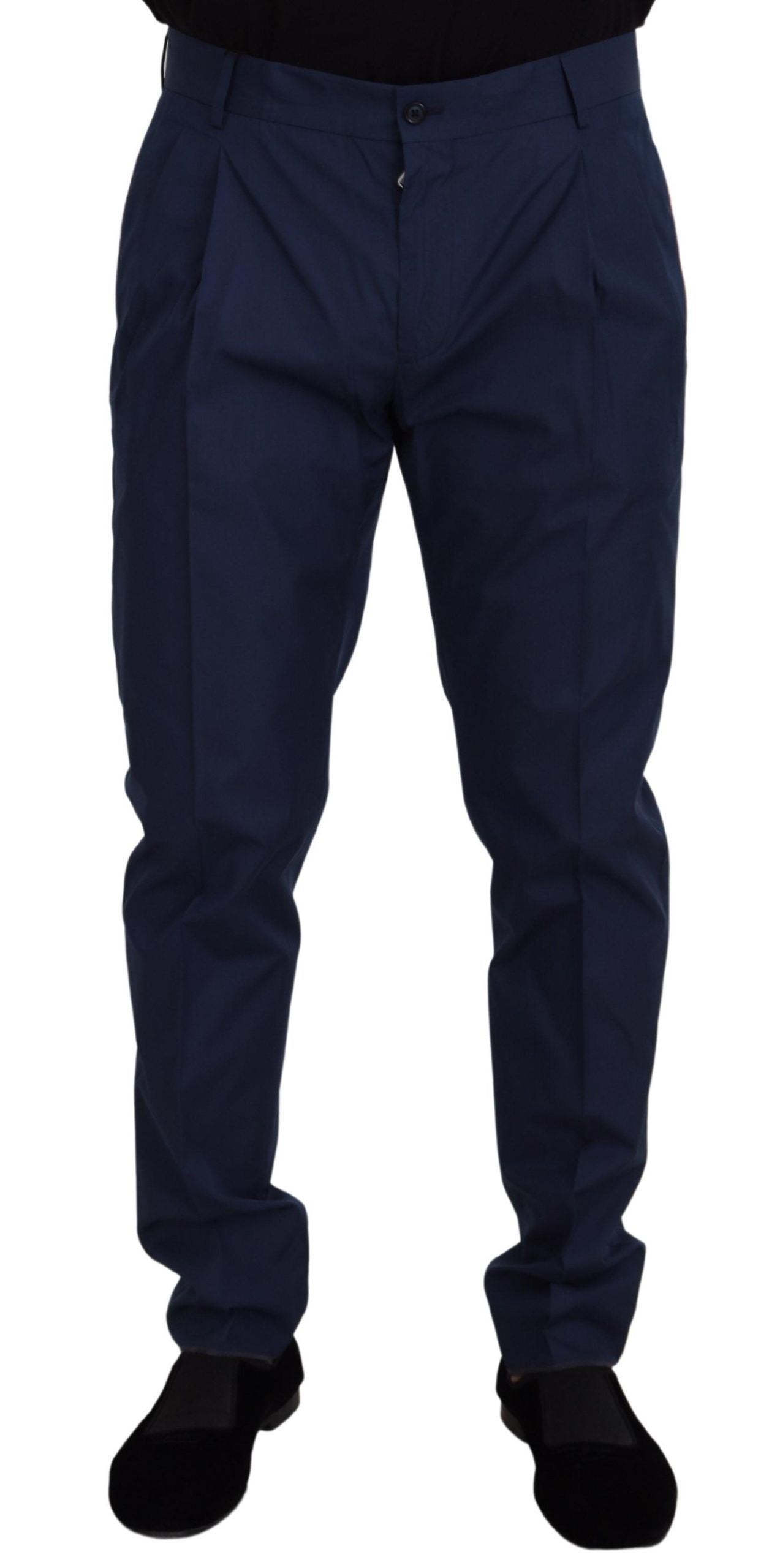 Elegantes pantalones chinos de corte entallado en mezcla de seda azul