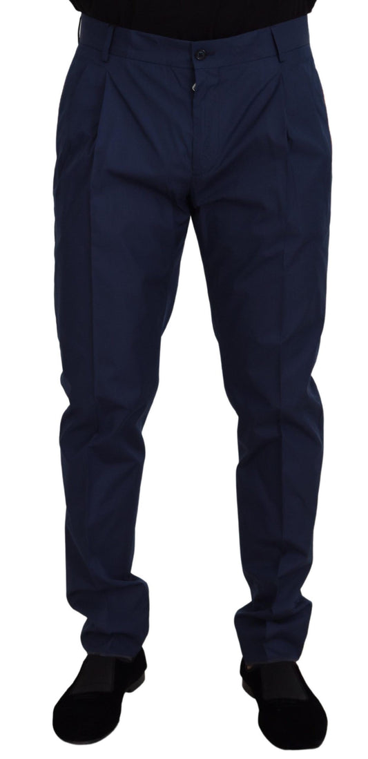 Elegantes pantalones chinos de corte entallado en mezcla de seda azul
