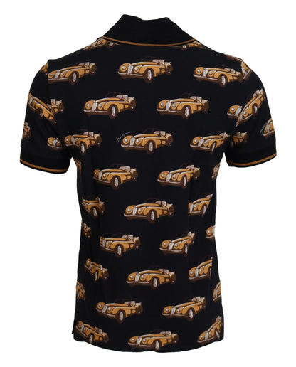 Polo elegante con estampado de coche en negro