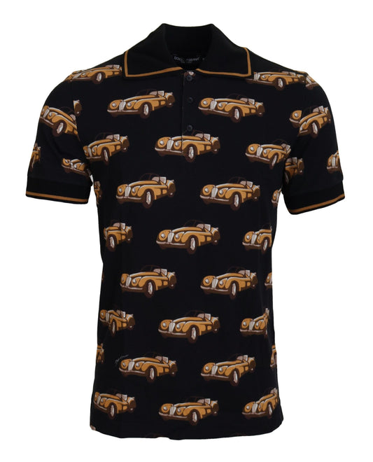 Polo elegante con estampado de coche en negro
