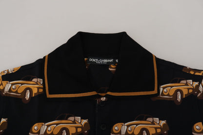 Polo elegante con estampado de coche en negro