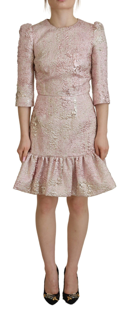 Elegante vestido midi de jacquard rosa