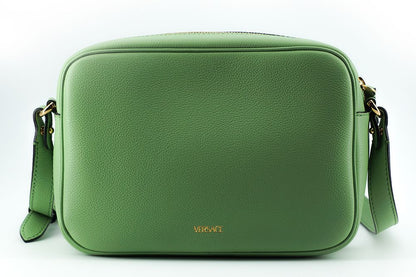 Elegante bolso de cuero verde menta para cámara