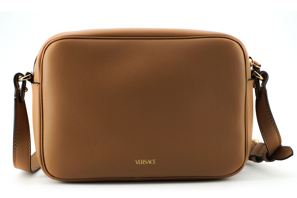 Elegante bolso de hombro de cuero marrón para cámara