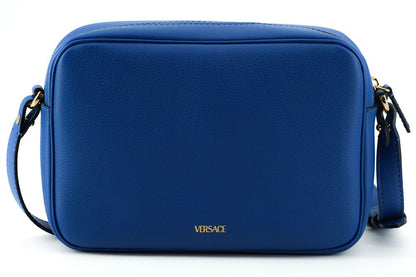 Elegante bolso para cámara de piel de becerro azul