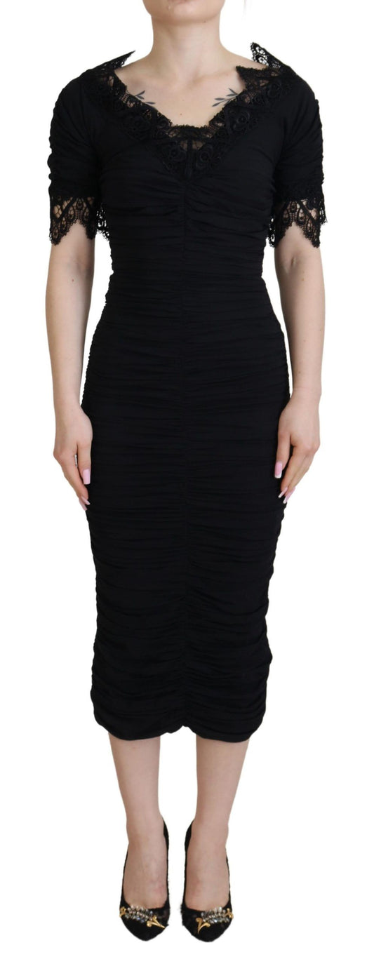 Elegante vestido midi de manga corta con corte entallado