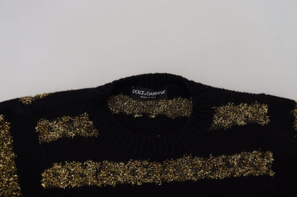 Elegante suéter de cristales negros y dorados