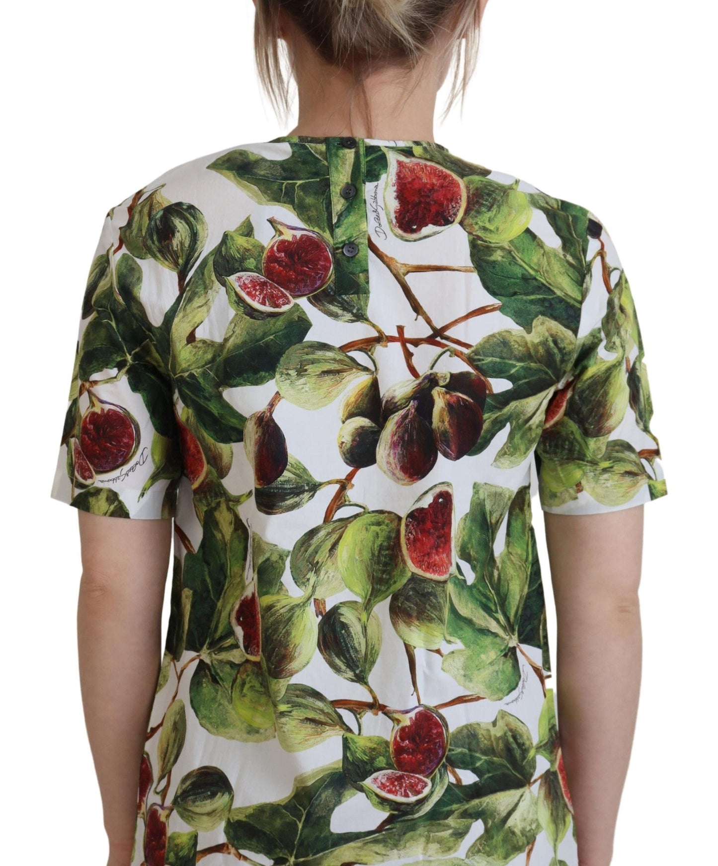 Top elegante de algodón con estampado de higos multicolor