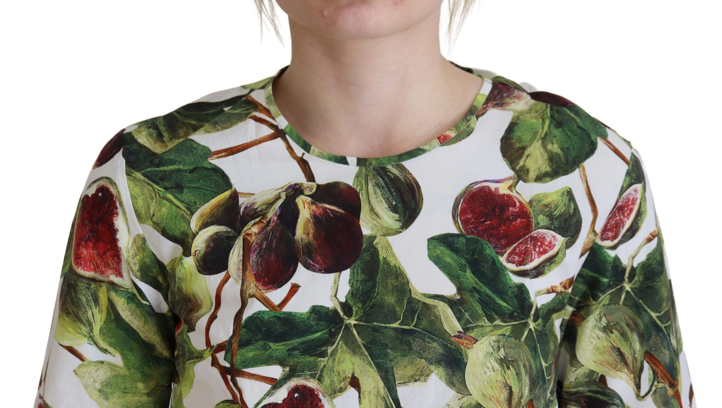 Top elegante de algodón con estampado de higos multicolor