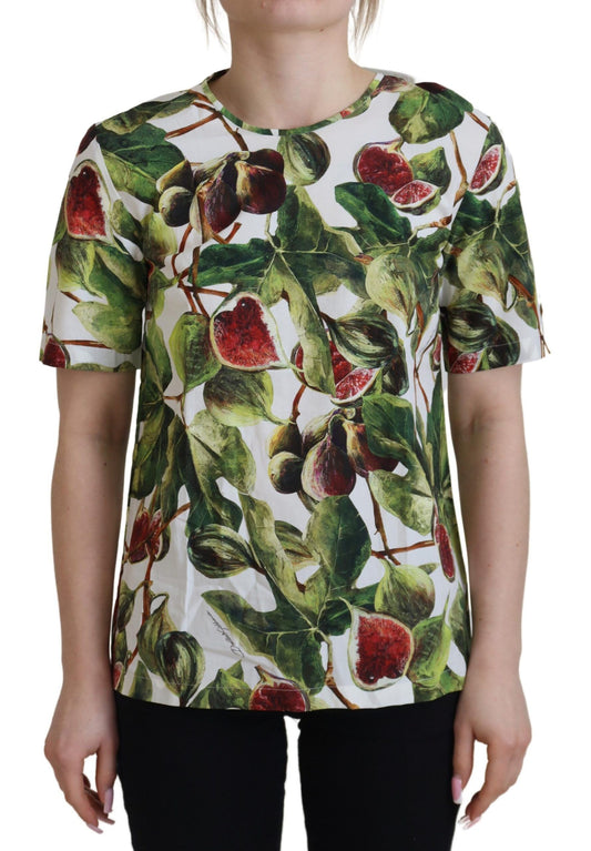 Top elegante de algodón con estampado de higos multicolor