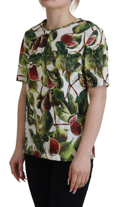 Top elegante de algodón con estampado de higos multicolor