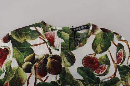 Top elegante de algodón con estampado de higos multicolor