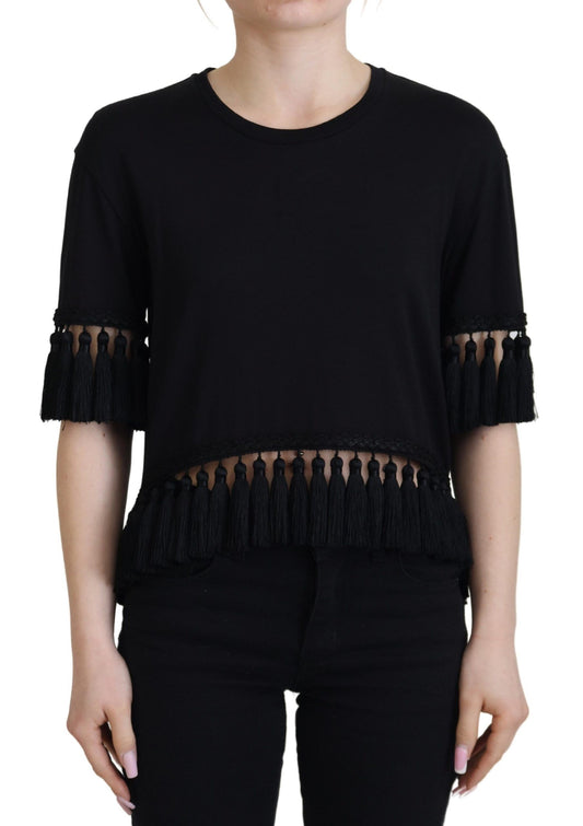 Elegante camiseta de manga corta de algodón negra