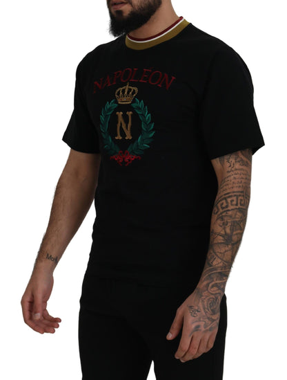 Camiseta icónica de algodón negro con cuello redondo