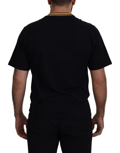 Camiseta icónica de algodón negro con cuello redondo