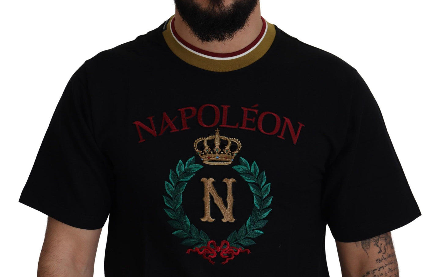 Camiseta icónica de algodón negro con cuello redondo