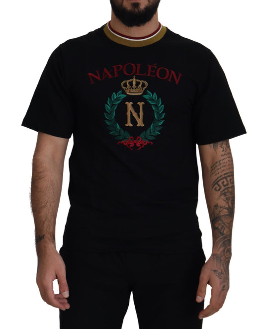 Camiseta icónica de algodón negro con cuello redondo