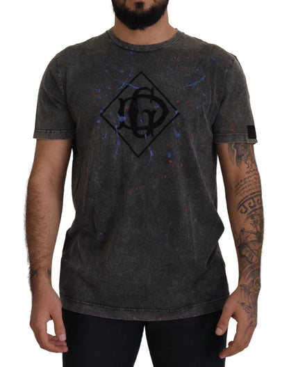 Camiseta de algodón gris con el logotipo de DG descolorido