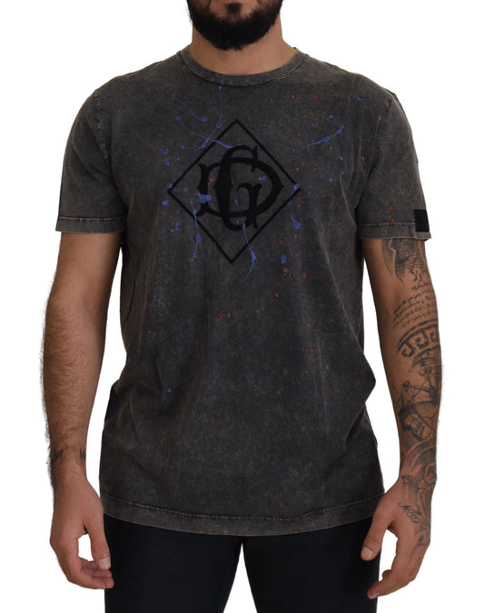 Camiseta de algodón gris con el logotipo de DG descolorido