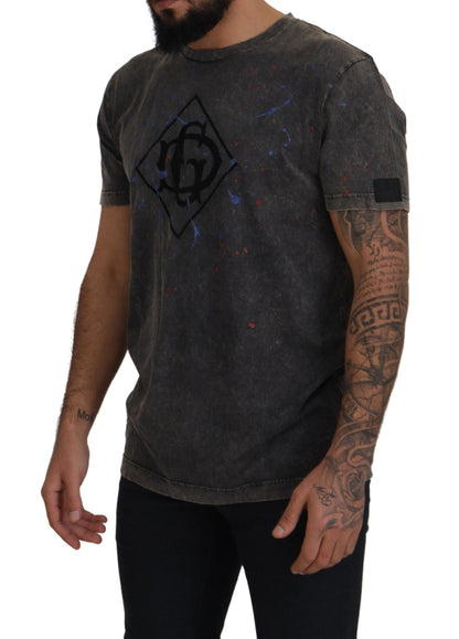 Camiseta de algodón gris con el logotipo de DG descolorido