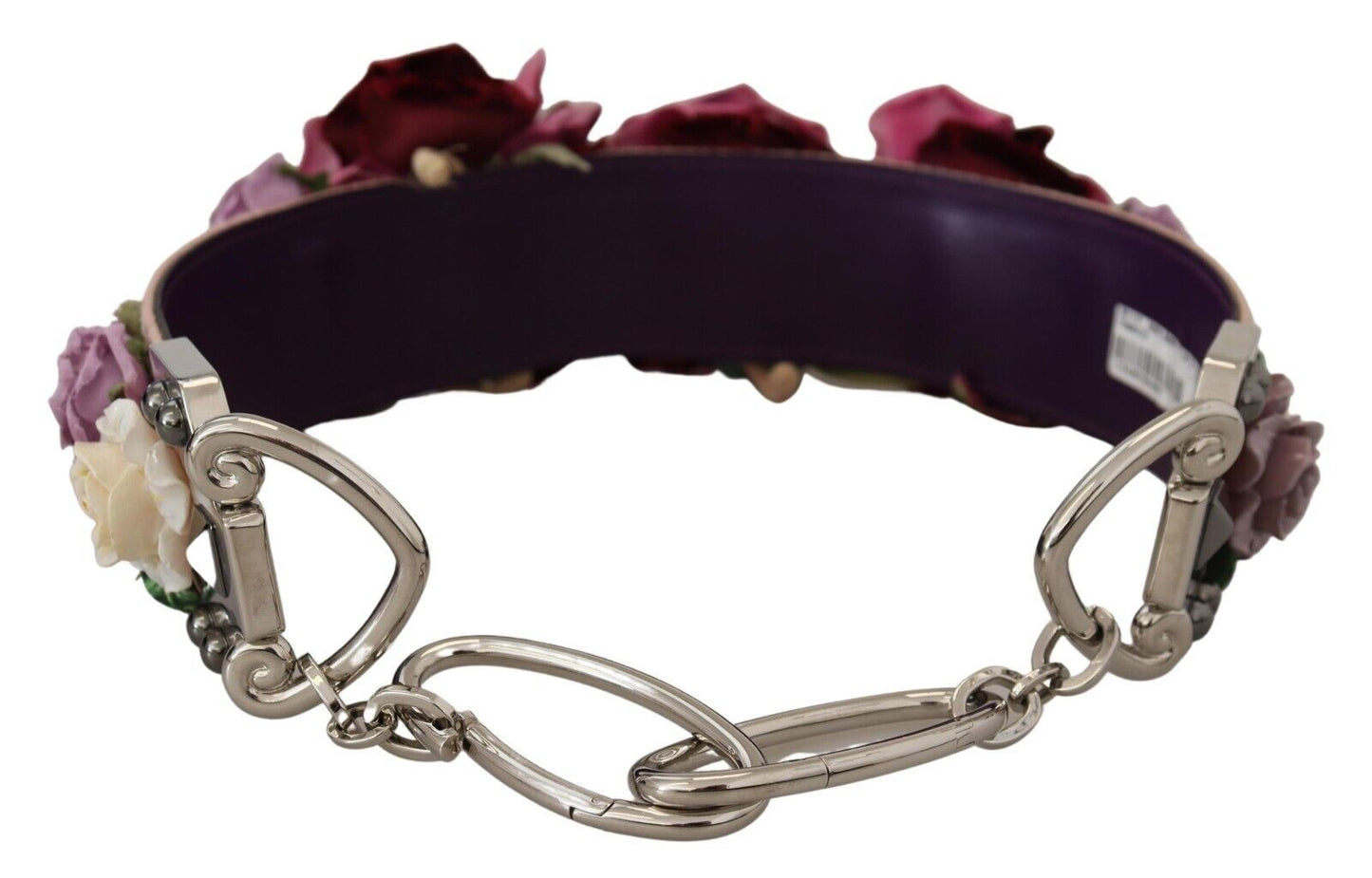 Accesorio de correa de hombro de cuero con diseño floral beige