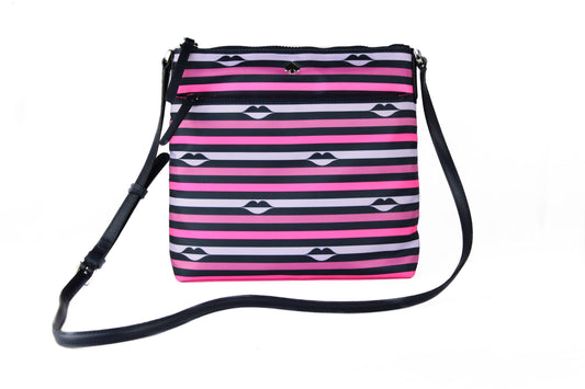 Bolso bandolera multiusos de piel de nailon con diseño plano de rayas rosas de Jae