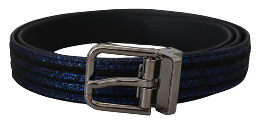Elegante cinturón de piel jacquard azul