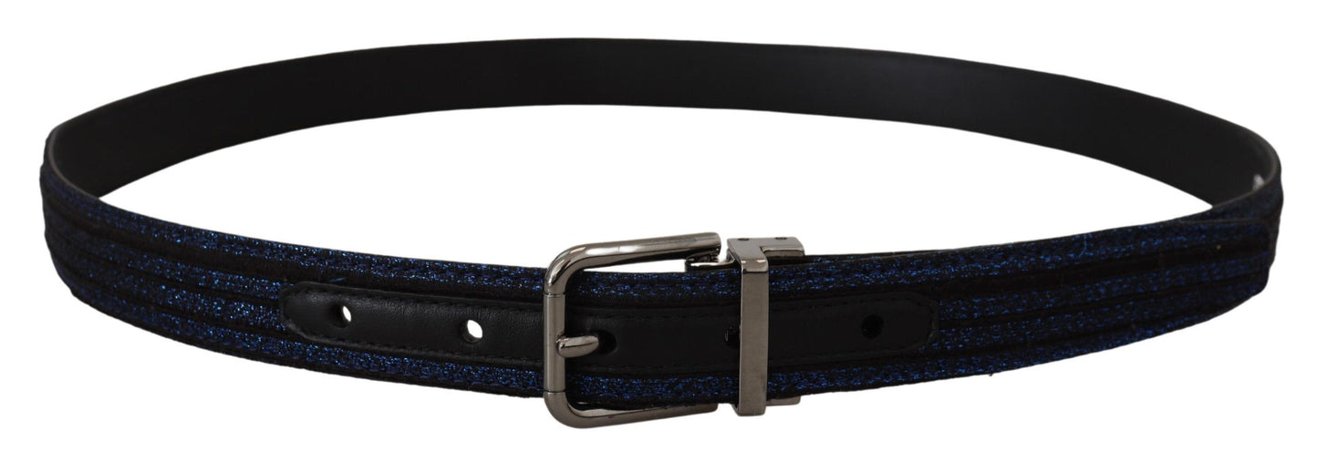 Elegante cinturón de piel jacquard azul