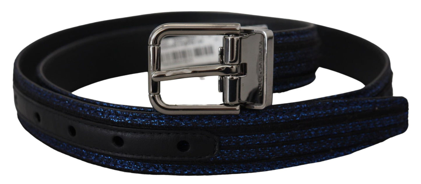 Elegante cinturón de piel jacquard azul