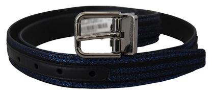 Elegante cinturón de piel jacquard azul