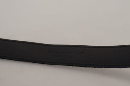 Elegante cinturón de piel jacquard azul