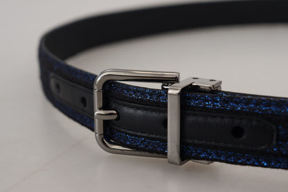 Elegante cinturón de piel jacquard azul