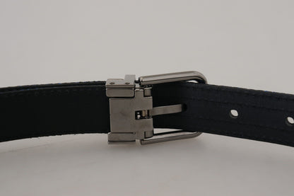 Elegante cinturón de piel jacquard azul