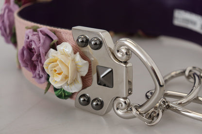 Accesorio de correa de hombro de cuero con diseño floral beige
