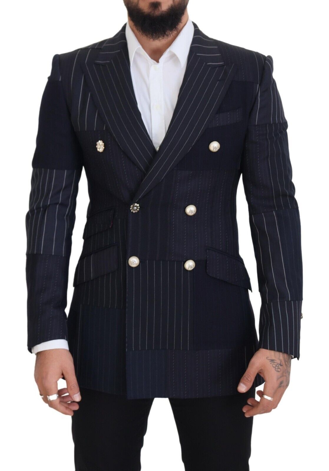 Blazer azul marino cruzado de corte entallado