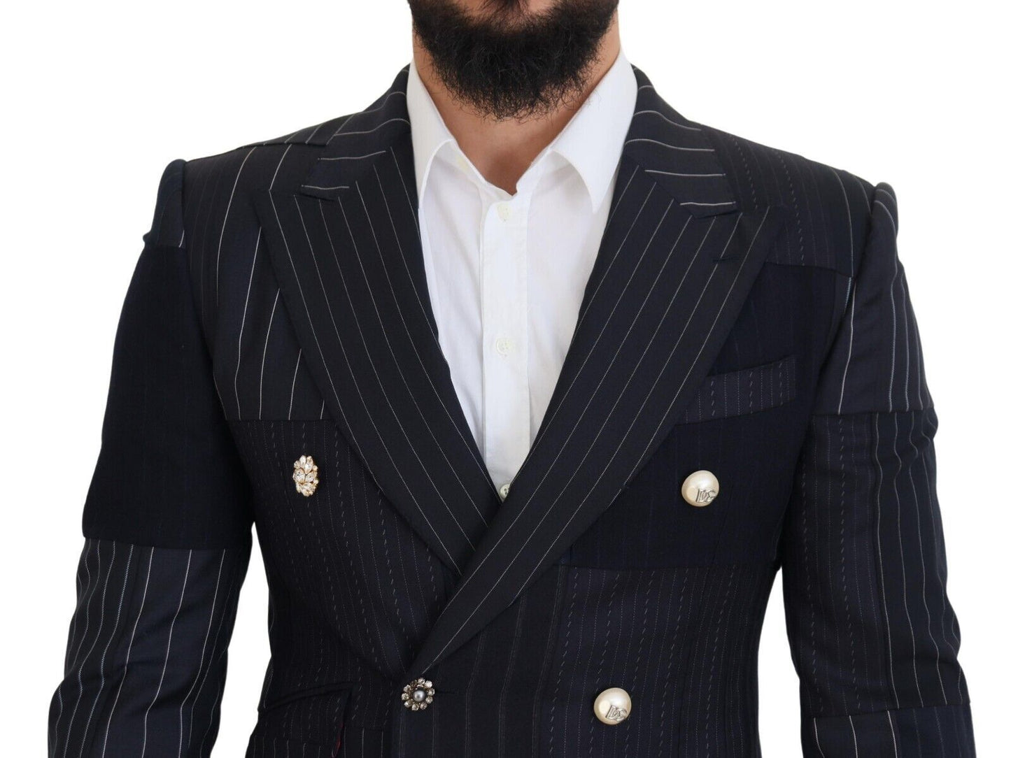 Blazer azul marino cruzado de corte entallado