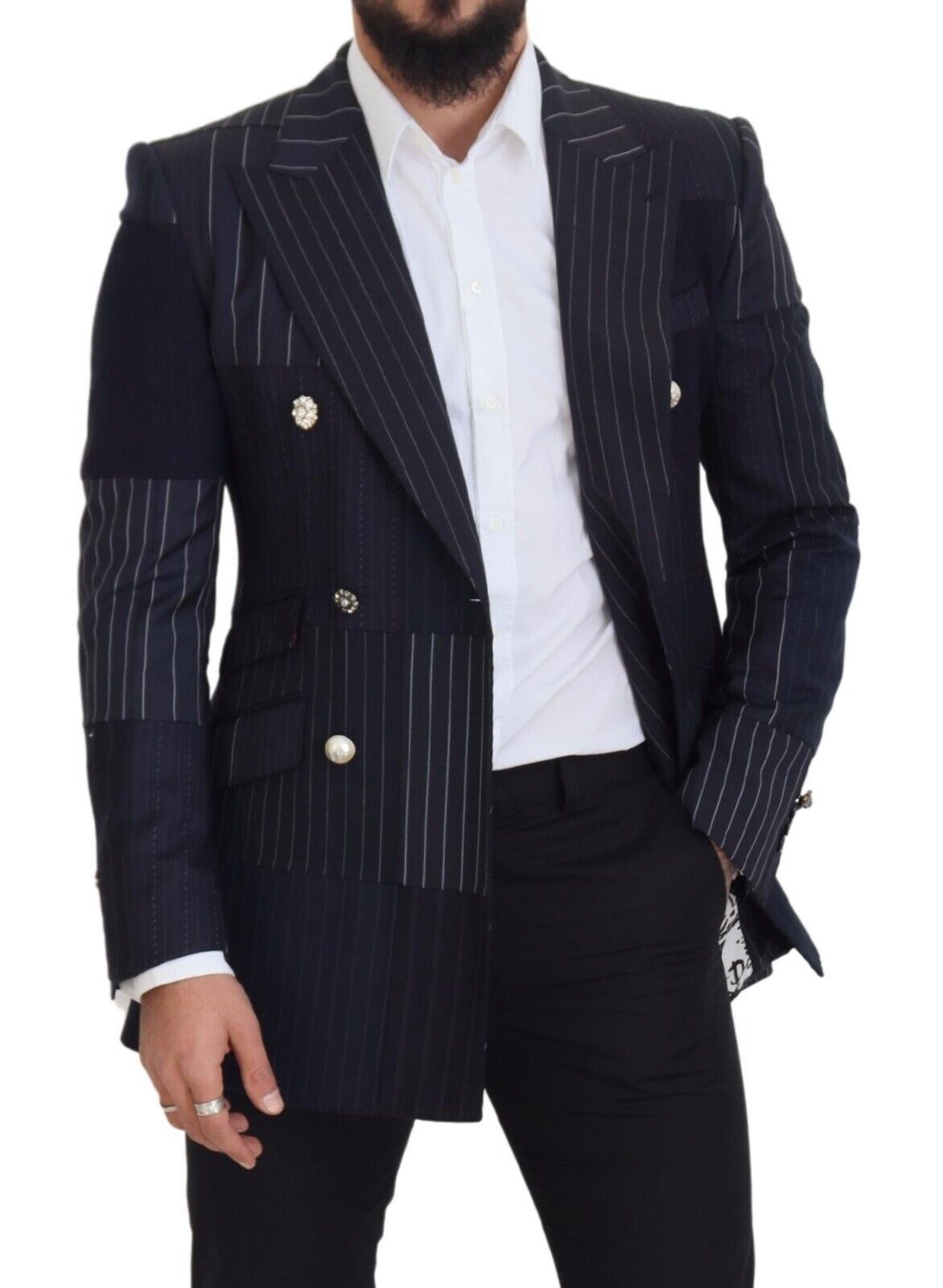 Blazer azul marino cruzado de corte entallado