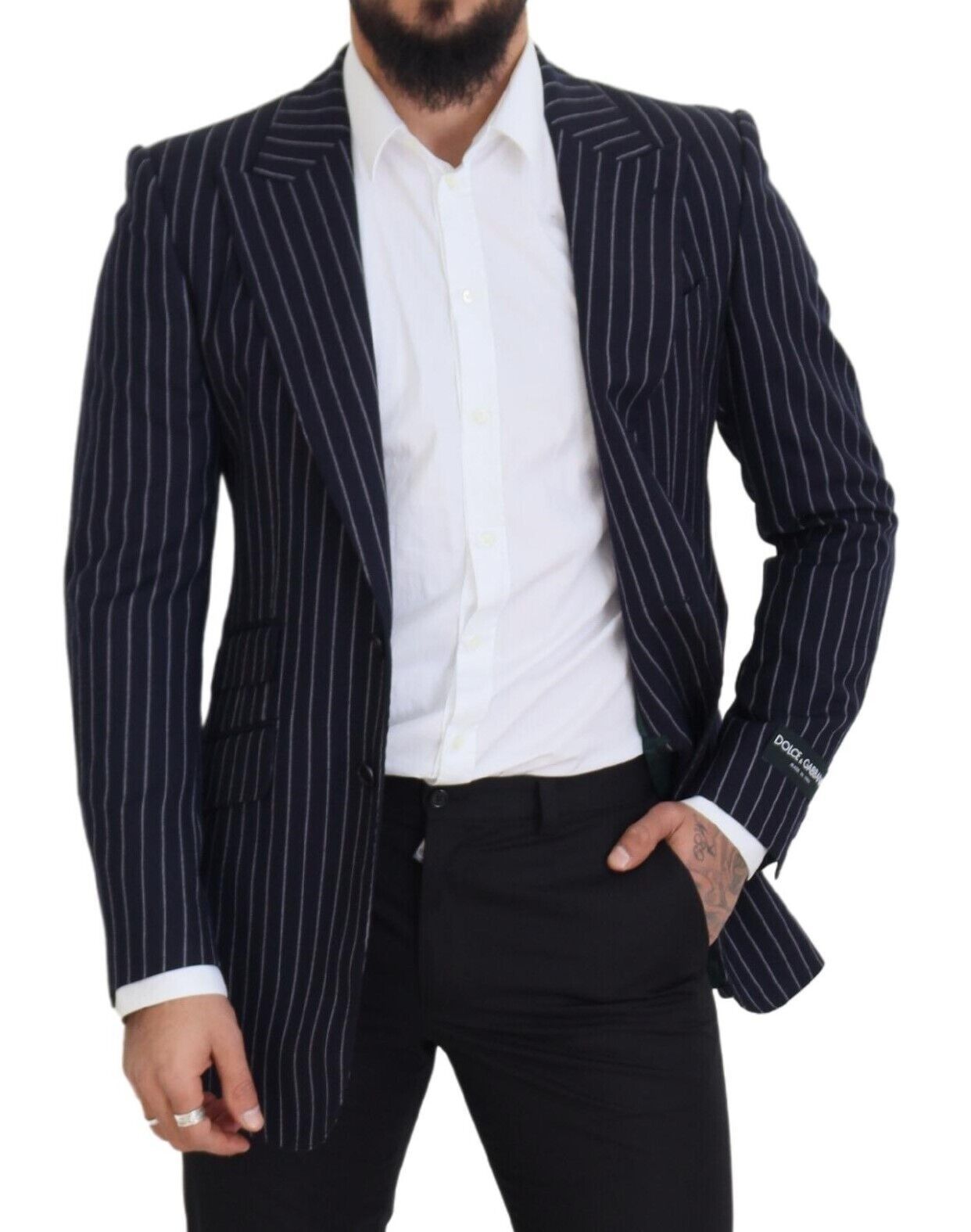 Blazer elegante de lana azul marino de corte entallado
