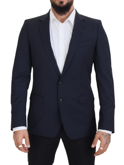 Elegante blazer de lana azul oscuro de corte entallado