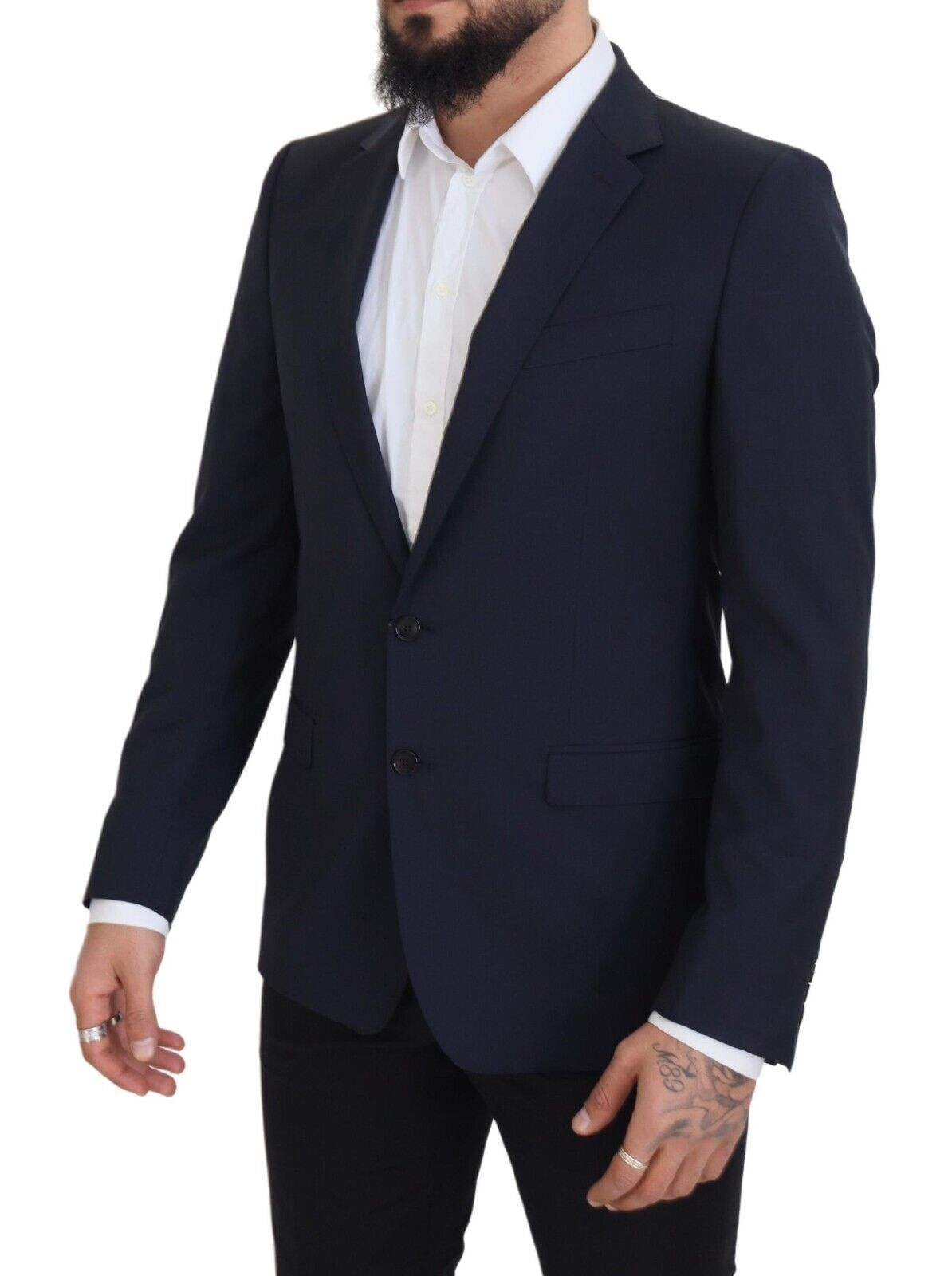 Elegante blazer de lana azul oscuro de corte entallado