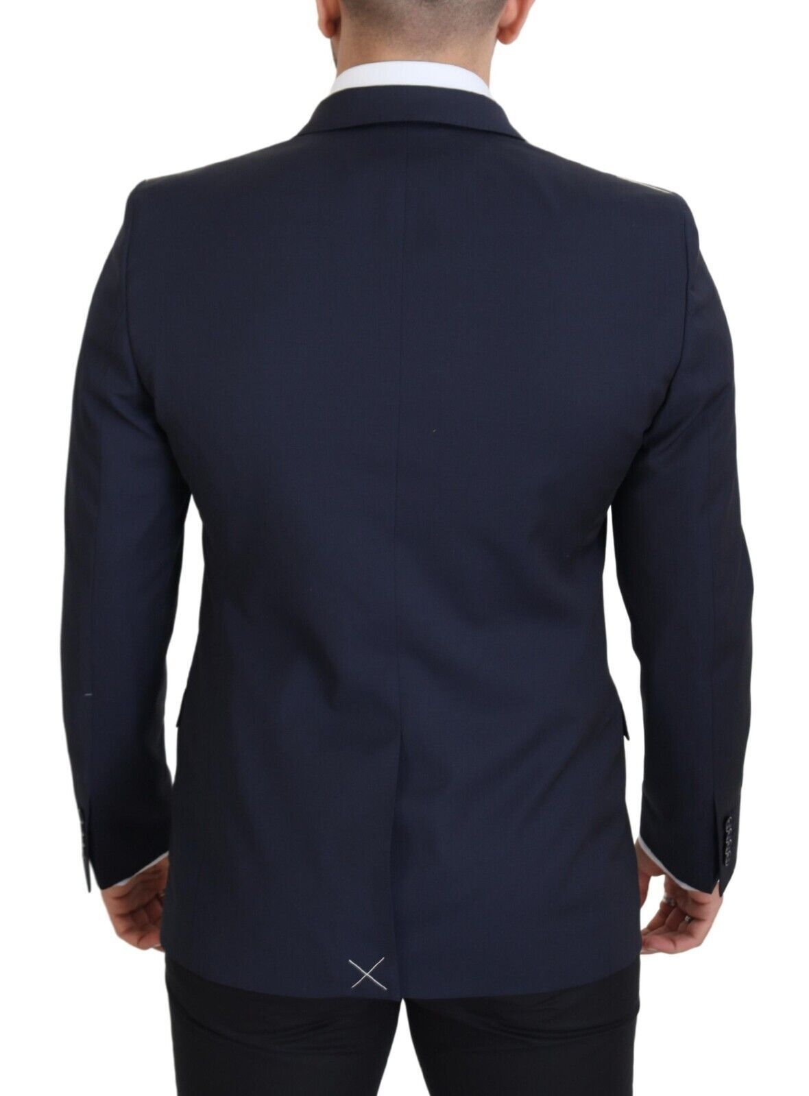 Elegante blazer de lana azul oscuro de corte entallado