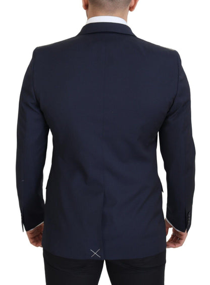 Elegante blazer de lana azul oscuro de corte entallado