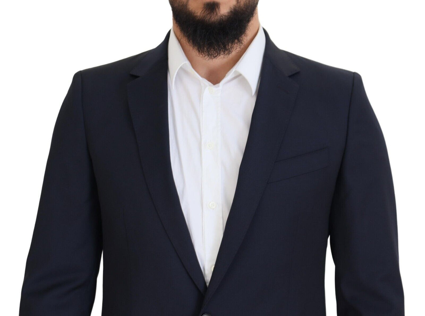 Elegante blazer de lana azul oscuro de corte entallado