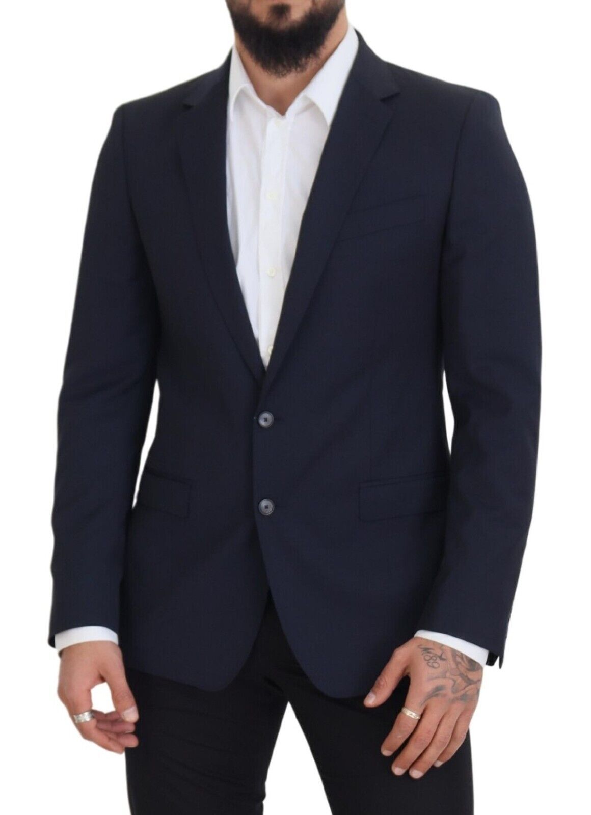 Elegante blazer de lana azul oscuro de corte entallado