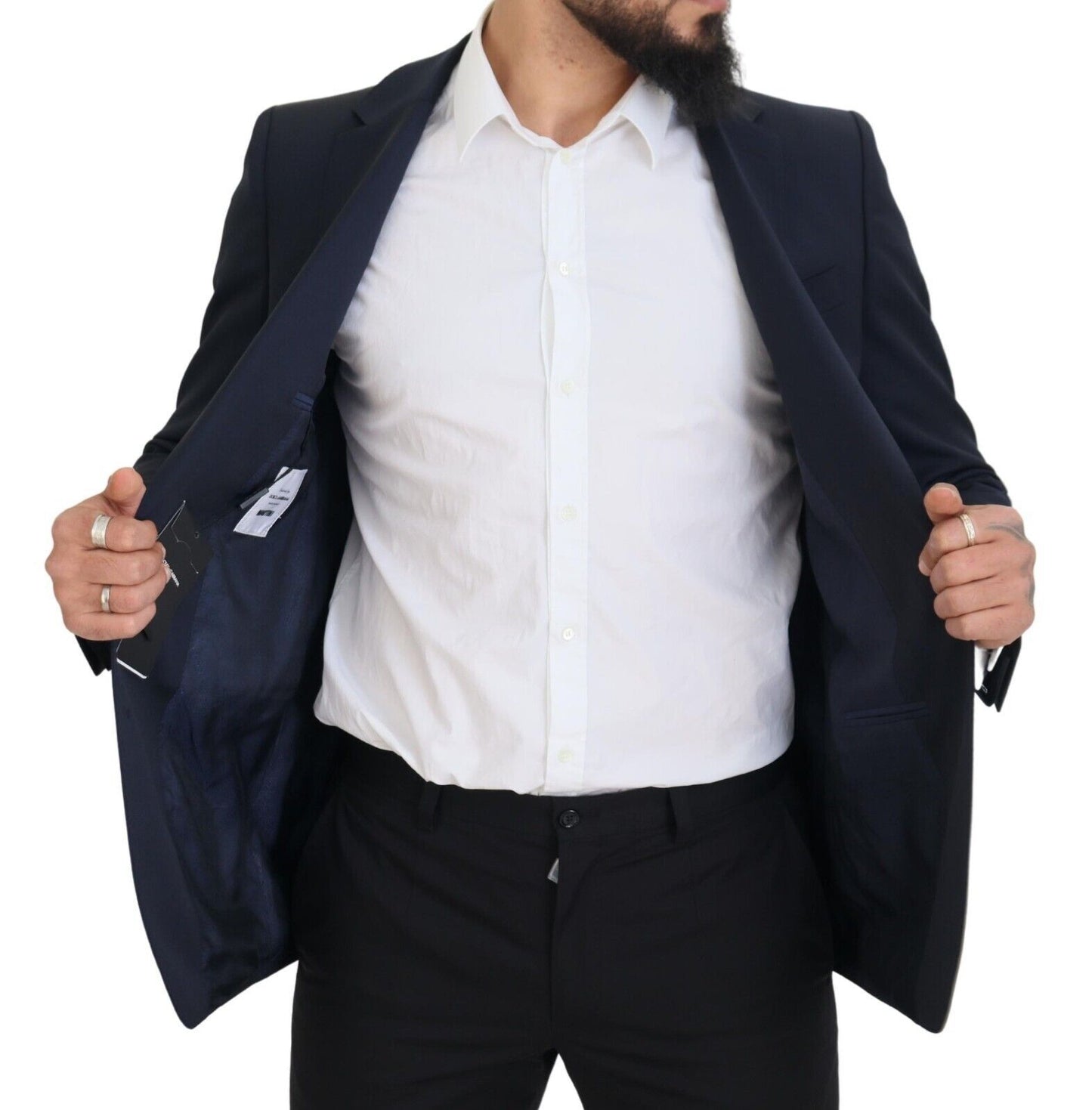 Elegante blazer de lana azul oscuro de corte entallado