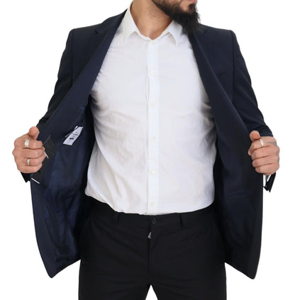 Elegante blazer de lana azul oscuro de corte entallado